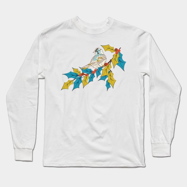 Colorful Holly Bird Design Long Sleeve T-Shirt by SWON Design